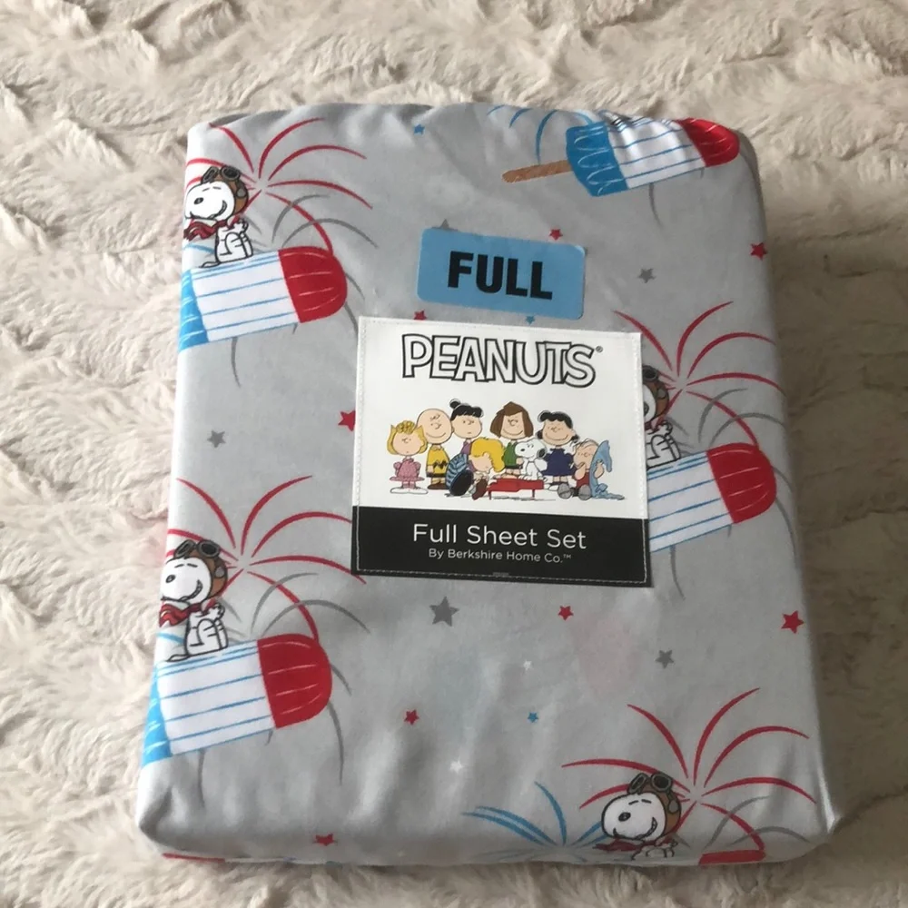 Peanuts Patriotic FULL Sheet Set - Gray with Red & Blue